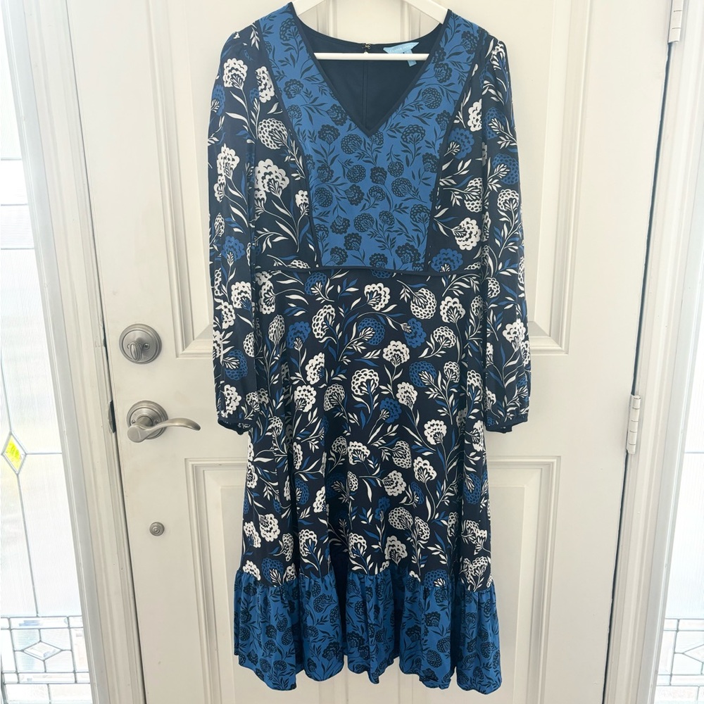Draper James Silk Mixed Print V-Neck Midi Dress 8 - Picture 2 of 9